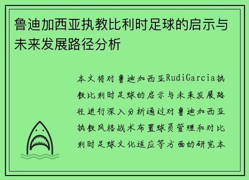 鲁迪加西亚执教比利时足球的启示与未来发展路径分析 鲁迪加西亚执教比利时足球的启示与未来发展路径分析